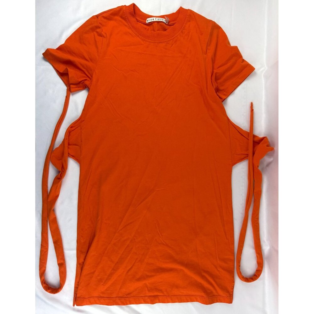 Alice + Olivia Orange Evie Tie Waist Shirt Dress Cotton Relaxed Fit Size XS Mini - Picture 4 of 9